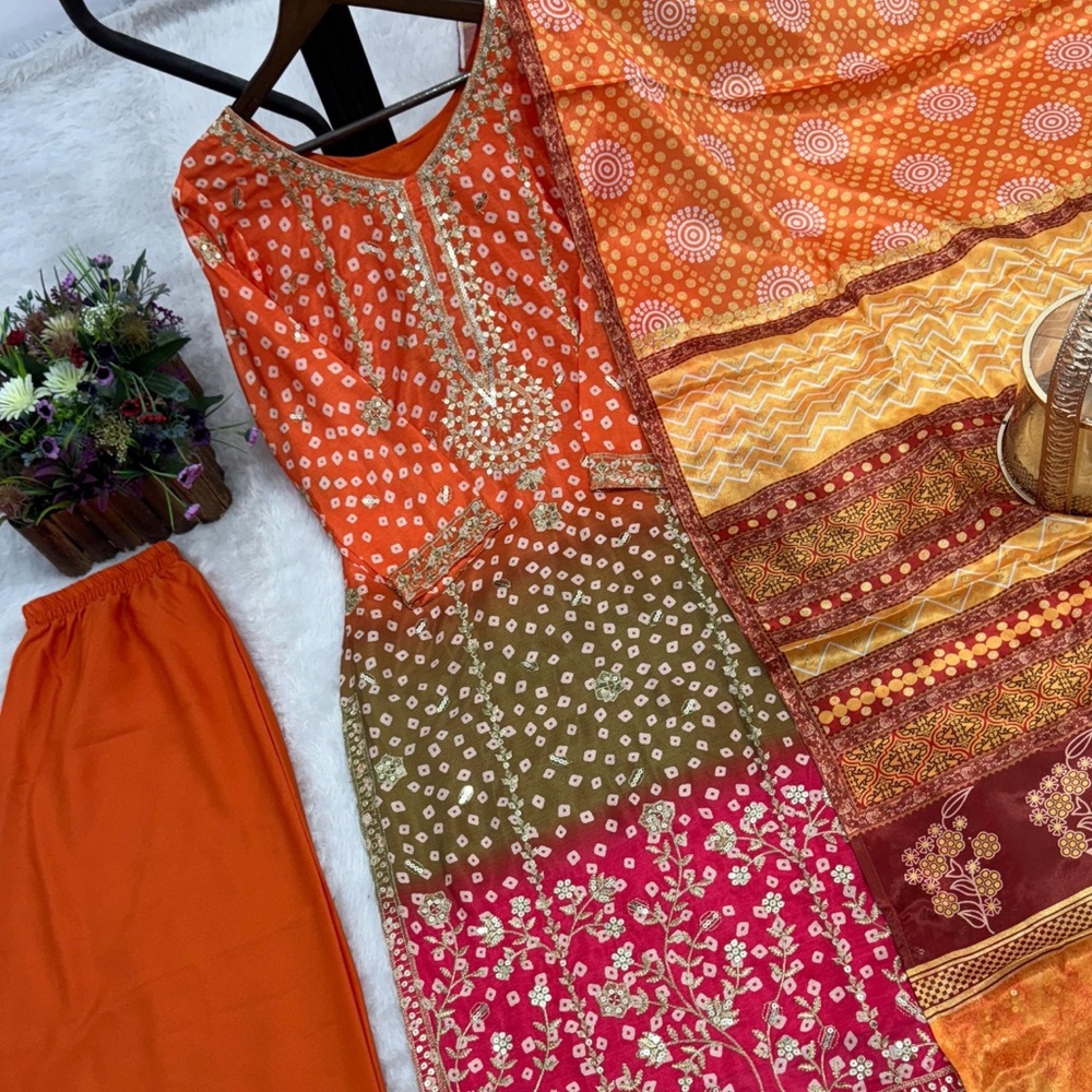 🌹THREE PIECE PAKISTANI SHALWAR KAMEEZ SUIT BANDANI DESIGN🌹